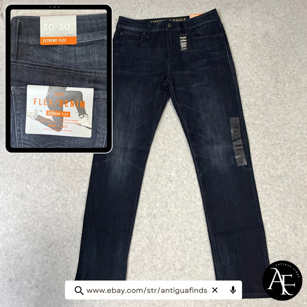 American Eagle Slim Extreme Flex Jeans Mens 30x30 Dark Indigo Wash 3771-913 NWT